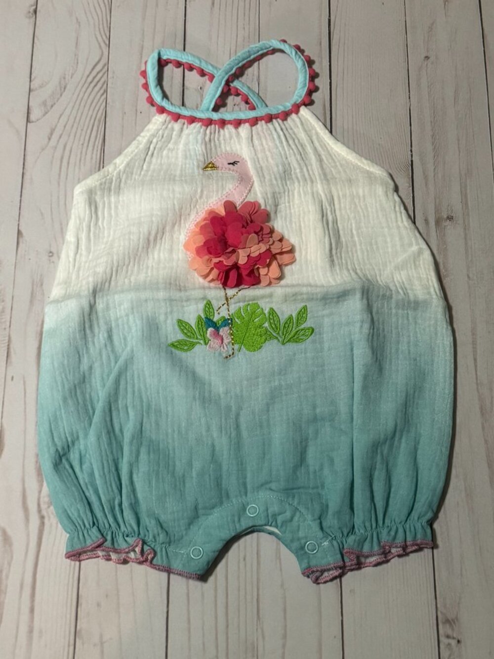 Mud Pie Flamingo Coral Aqua Dip Dye Bubble 9-12 Months